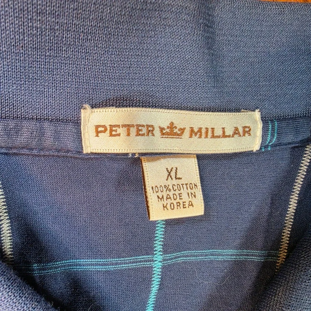 Peter‎ Millar Mens XL Blue Windowpane Check 100% Cotton Short Sleeve Polo Shirt